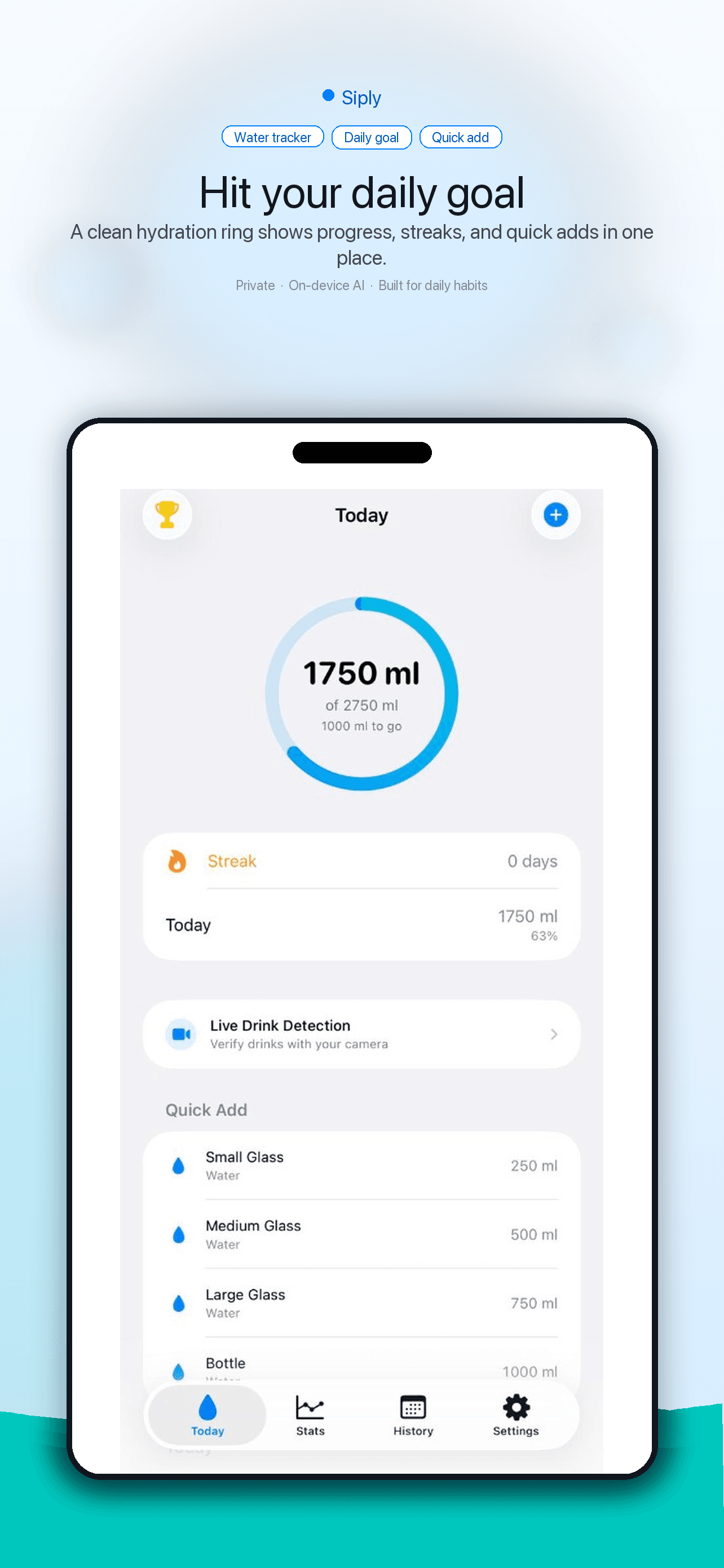 Siply Today home screen