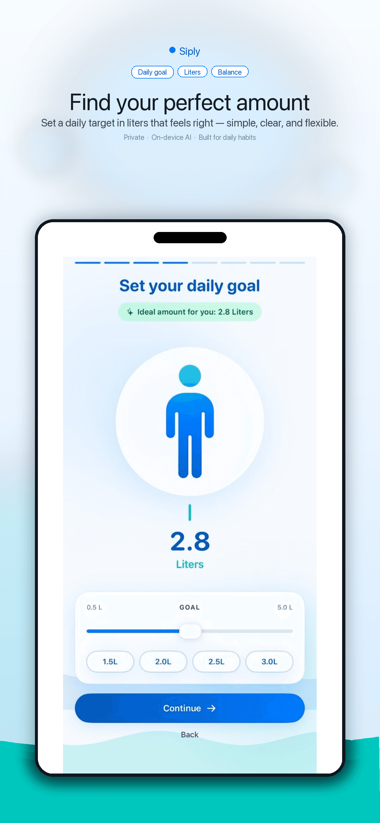 Siply daily goal screen