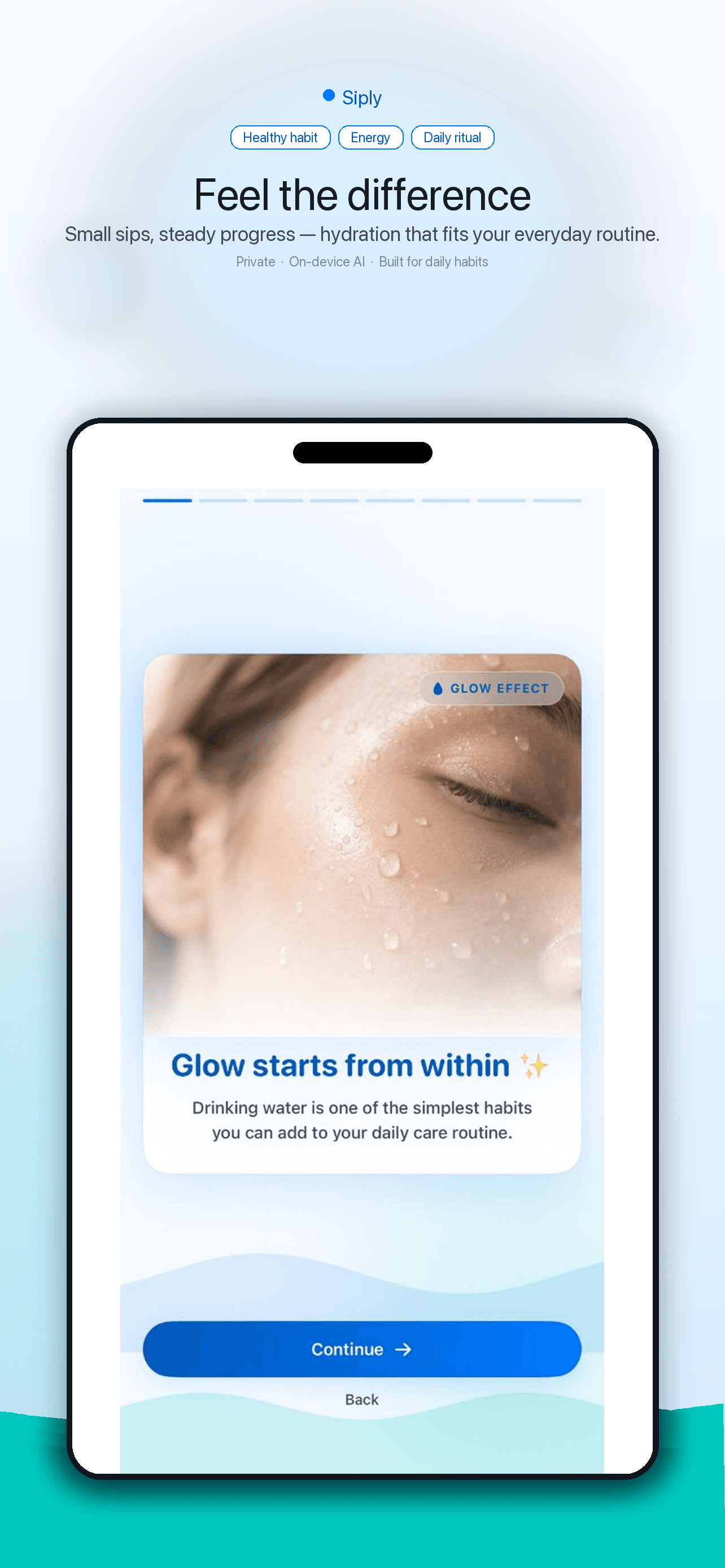 Siply glow within brand marketing screen