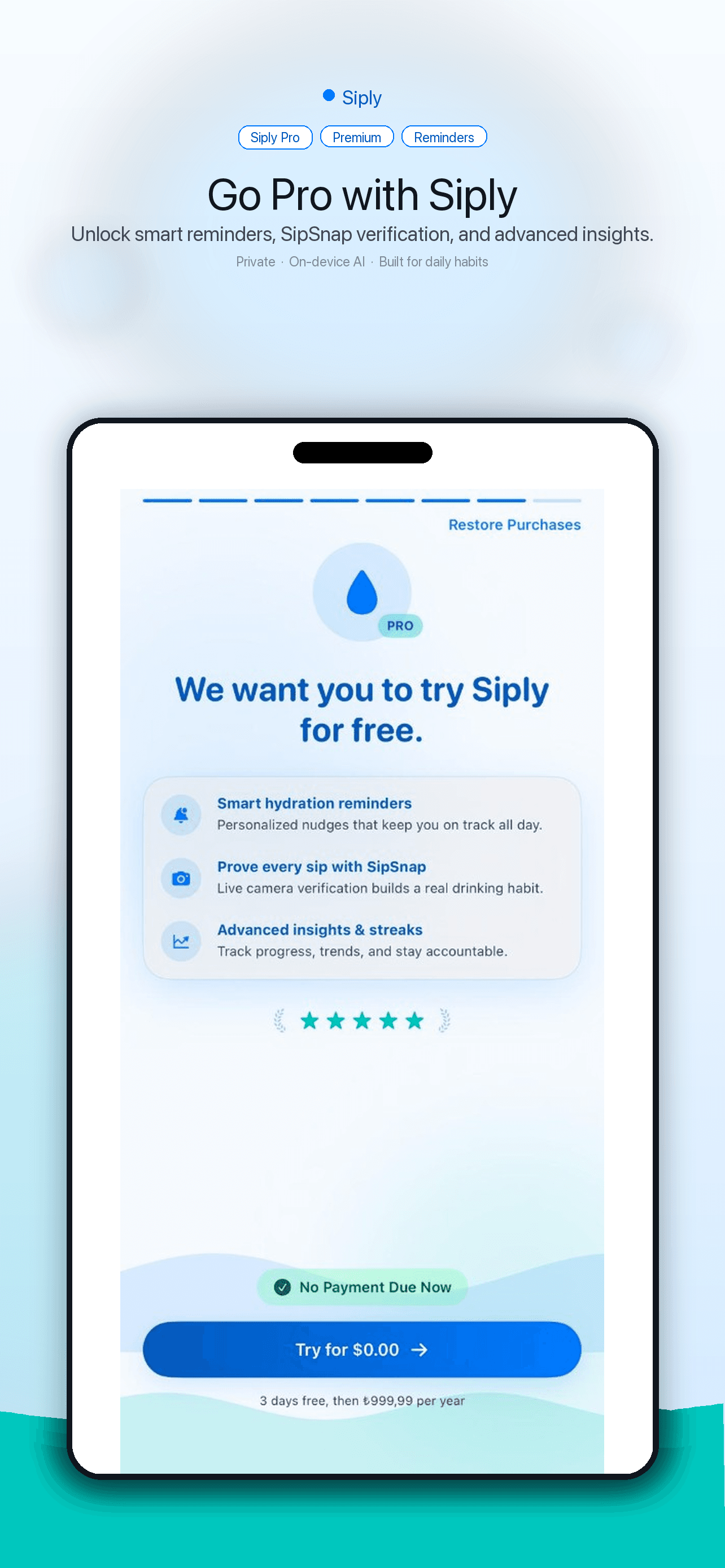 Siply Premium features marketing screen