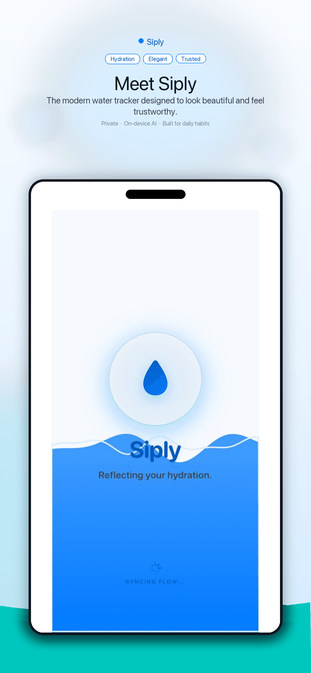 Siply splash screen with water drop identity